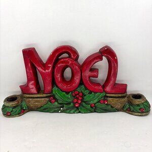 Vintage NOEL Chalkware Christmas Candle Holder Mantel Table Wall Decor 1970s